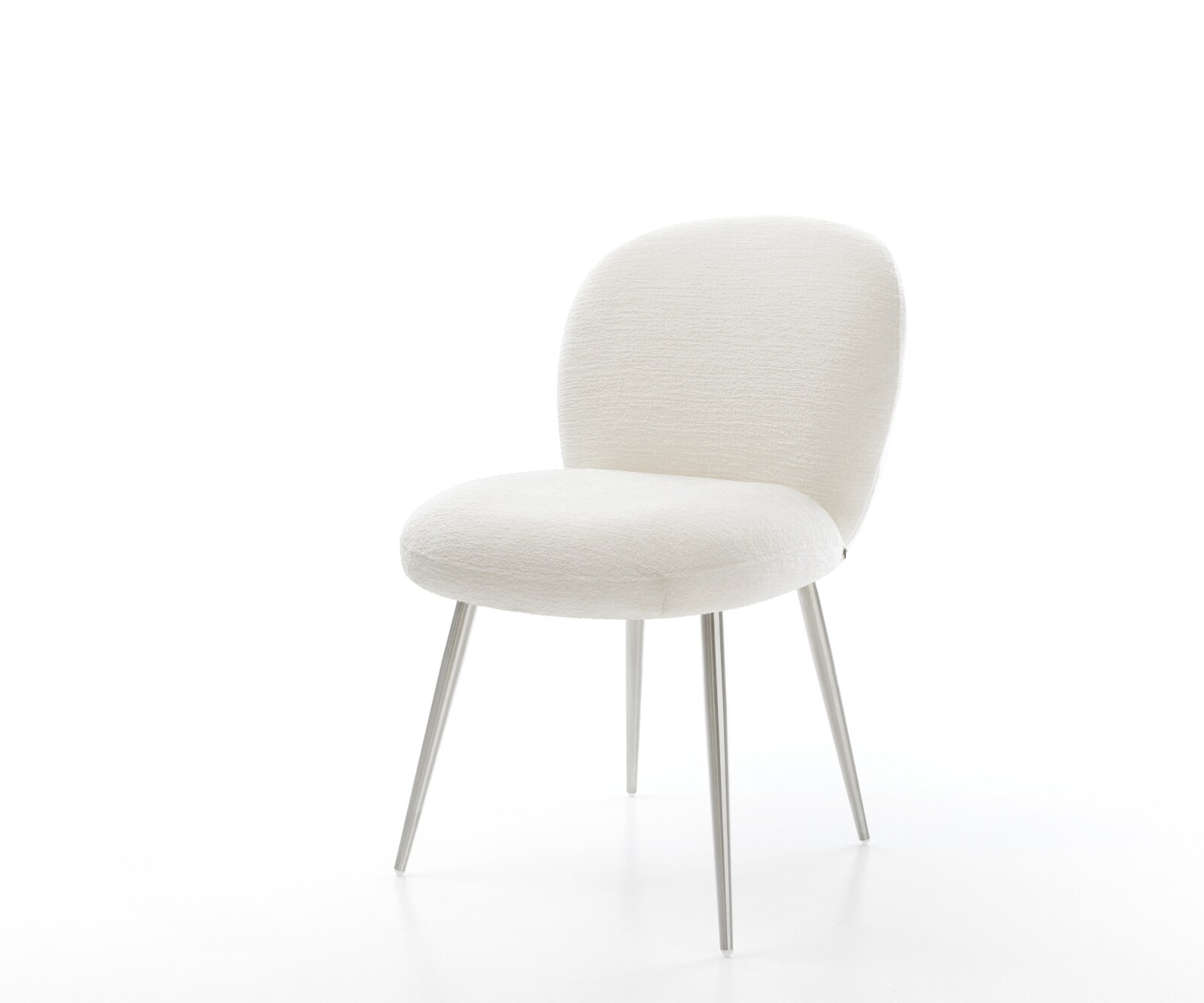 Esszimmerstuhl Nube-Flex Bouclé Soft Beige 4-Fuß konisch Edelstahl Taschenfederkern