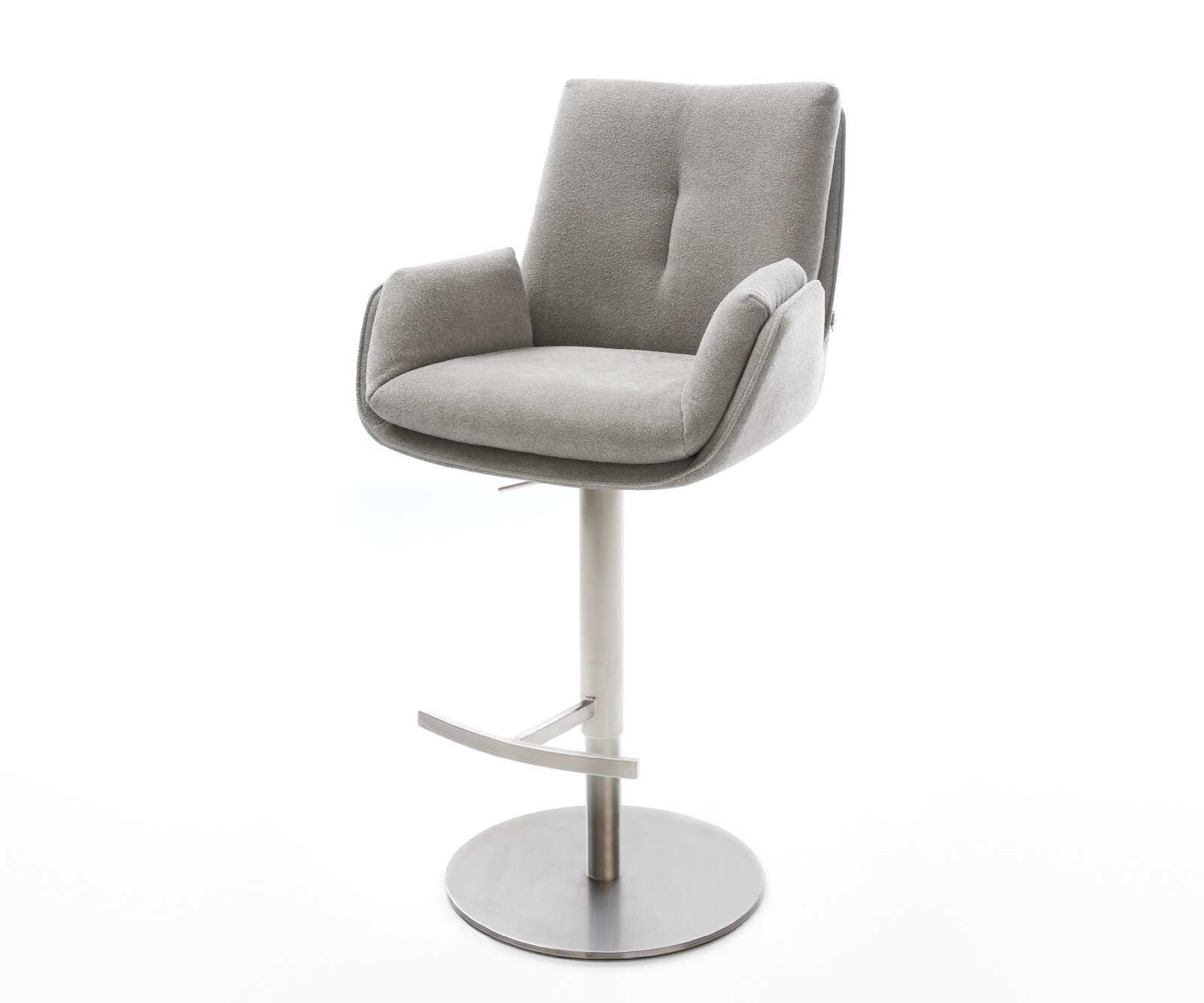 Barstuhl Clea-Flex Strukturstoff Soft Grau Drehfuß höhenverstellbar Edelstahl drehbar