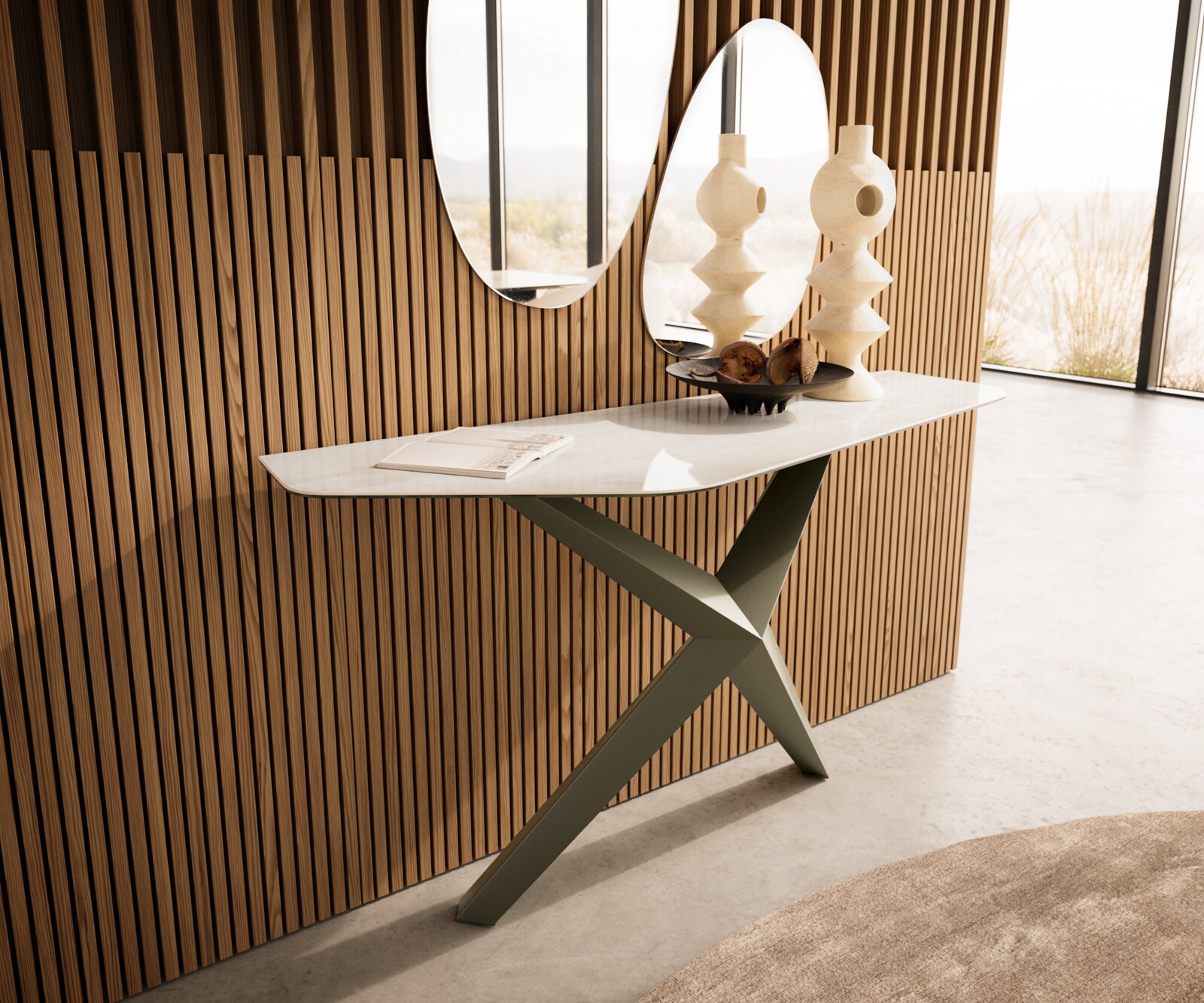 Konsolentisch Edge Polygonal 140x50 cm Keramik Onyx Champagne Zentharo Metall Effektfinish Titan 3