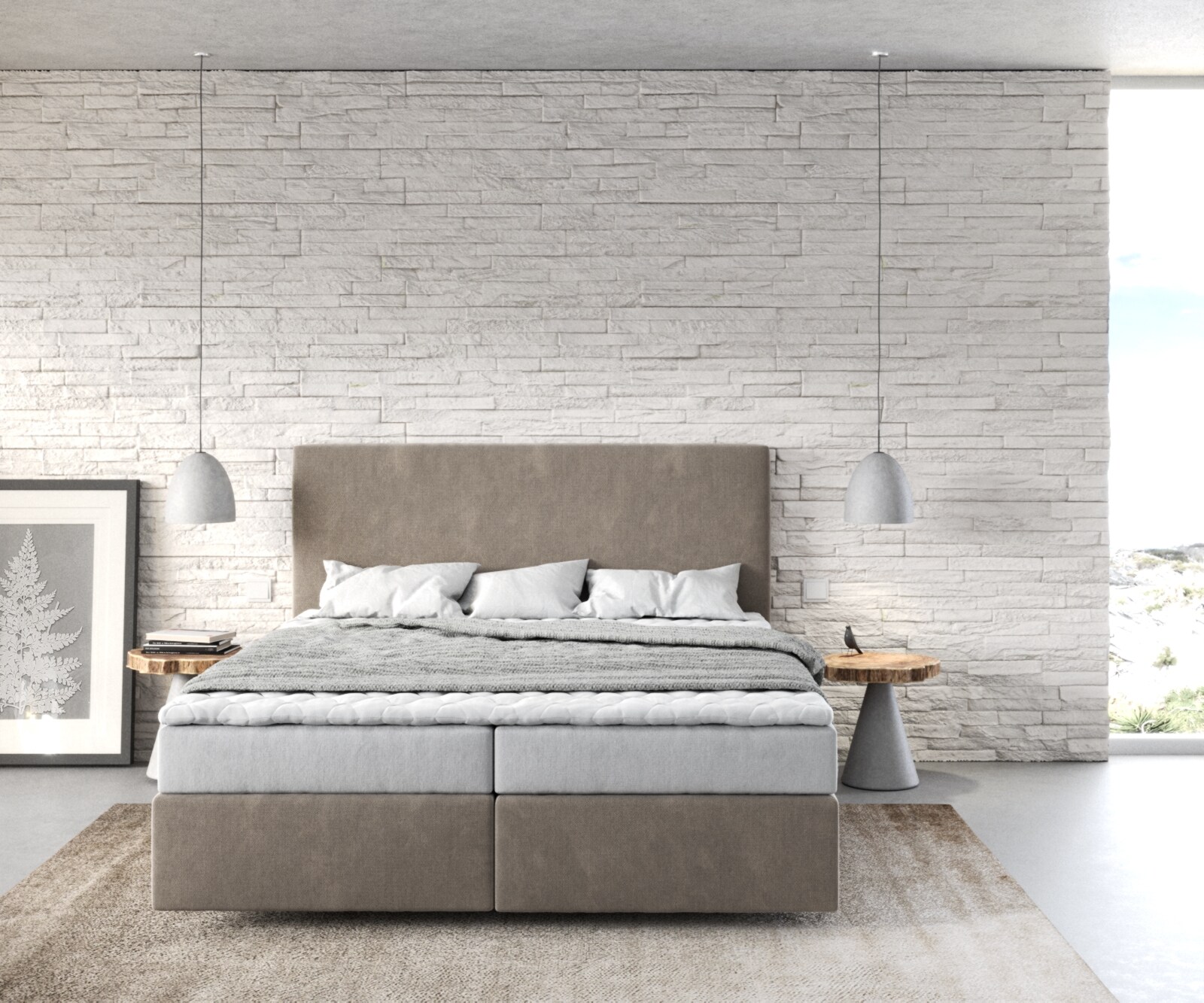 Boxspringbett Dream-Well 160x200 cm Mikrofaser Beige mit Matratze und Topper 1