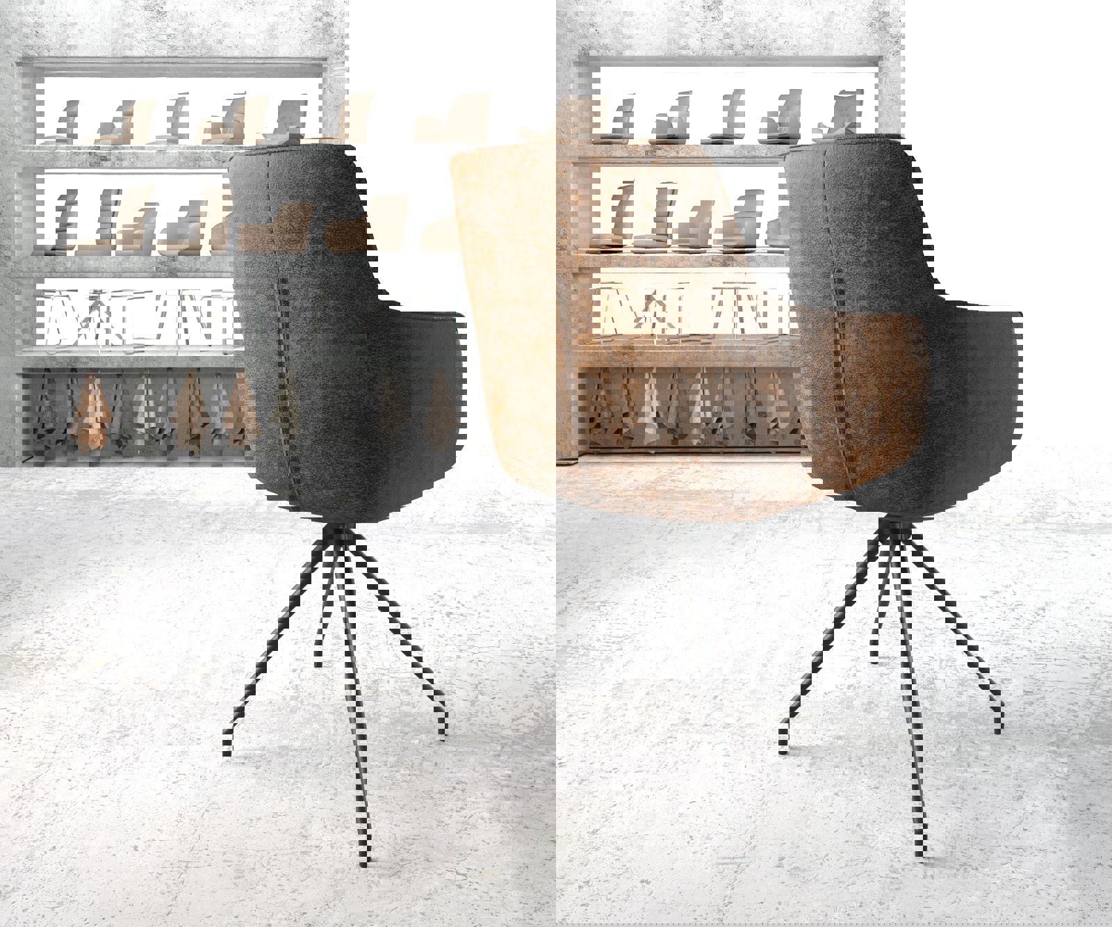 Chaise-pivotante Pejo-Flex brun antique cadre croisé conique noir pivote sur 180° 3