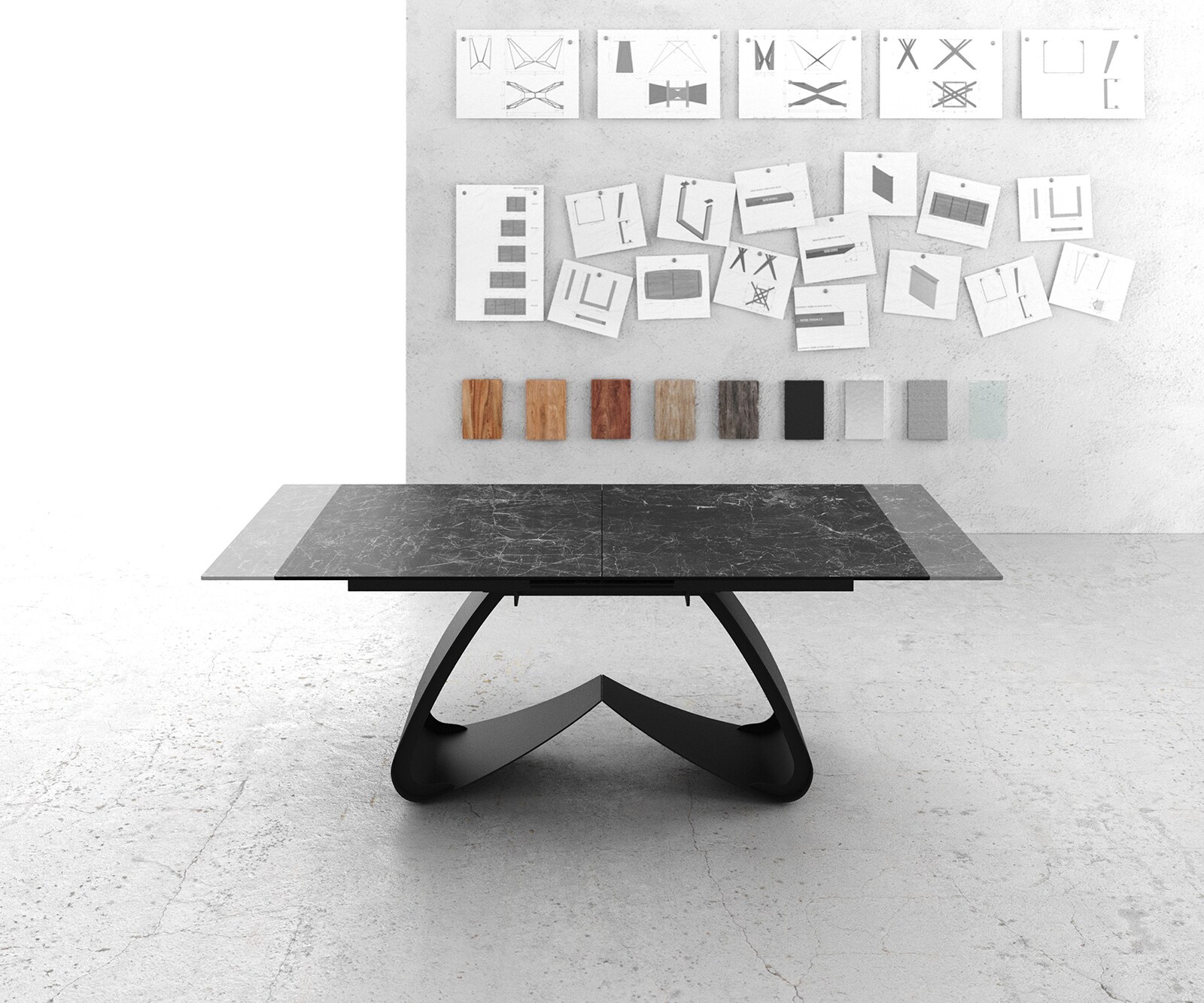 Table à manger Edge 180-220x100 céramique Laminam®Nero Greco gris cadre en W noir extensible 5