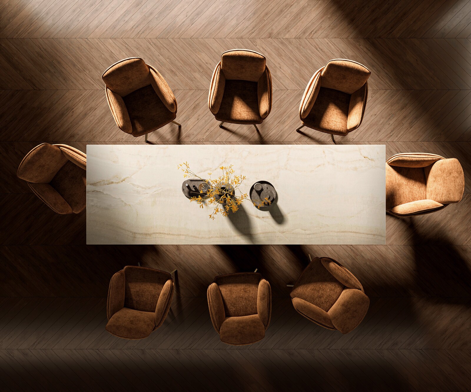 Esstisch Edge 300x100 Keramik Laminam® Onice Oro Origami Metallic Gold 5