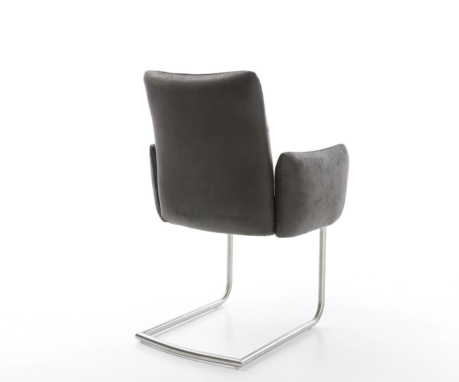 Cantilever Jova-Flex avec accoudoirs microvelours anthracite vintage pied cantilever rond acier inoxydable brossé ressorts ensachés 4