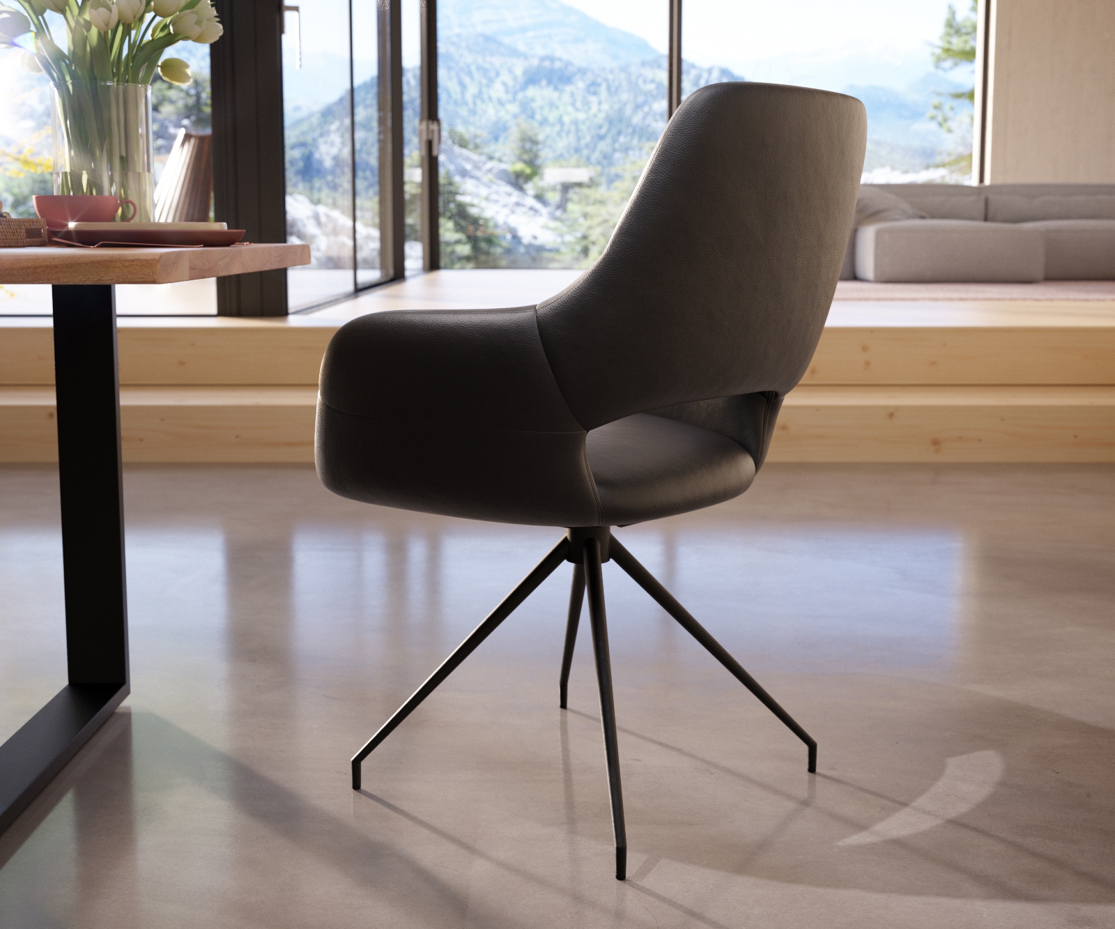 Esszimmerstuhl Yago-Flex mit Armlehnen Echt-Leder Schwarz Kreuzgestell konisch Schwarz Taschenfederkern 4 Esszimmerstuhl Yago-Flex mit Armlehnen Echt-Leder Schwarz Kreuzgestell konisch Schwarz Taschenfederkern 4
