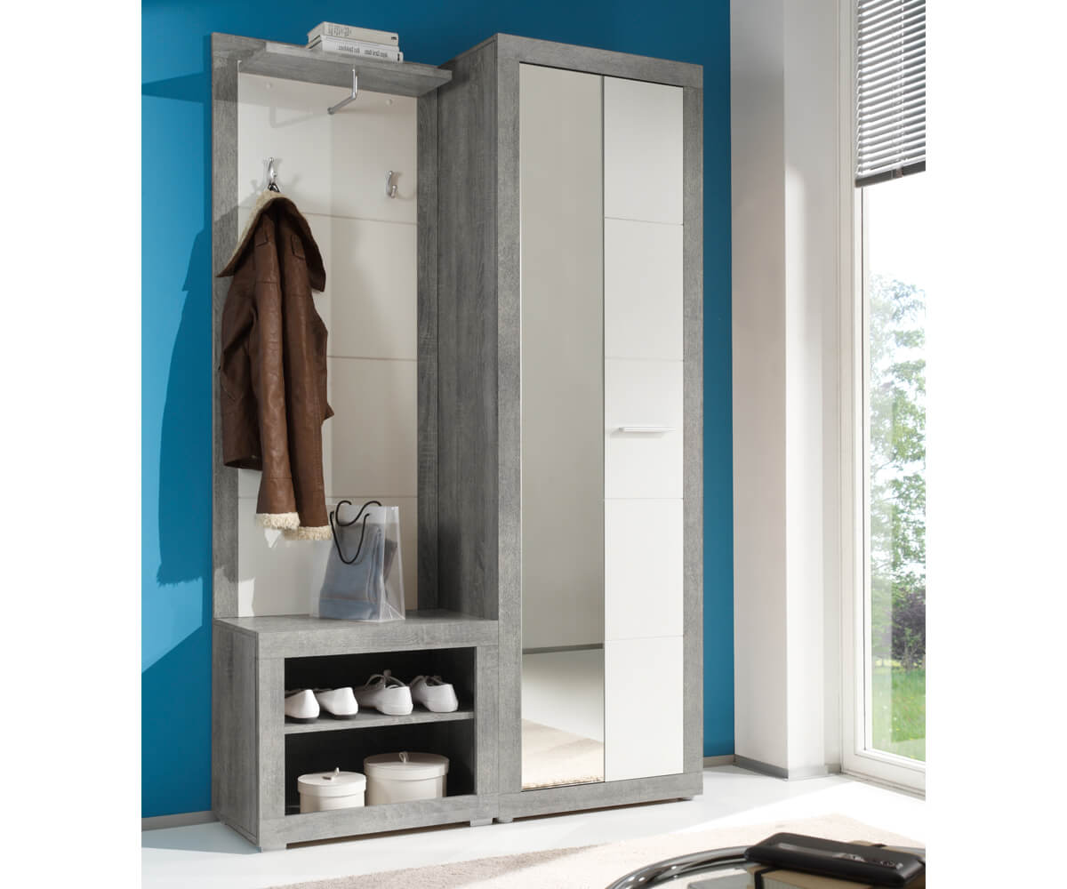 Meubles-de-couloir Shandor 60x195 blanc haute brillance gris Sitzbank