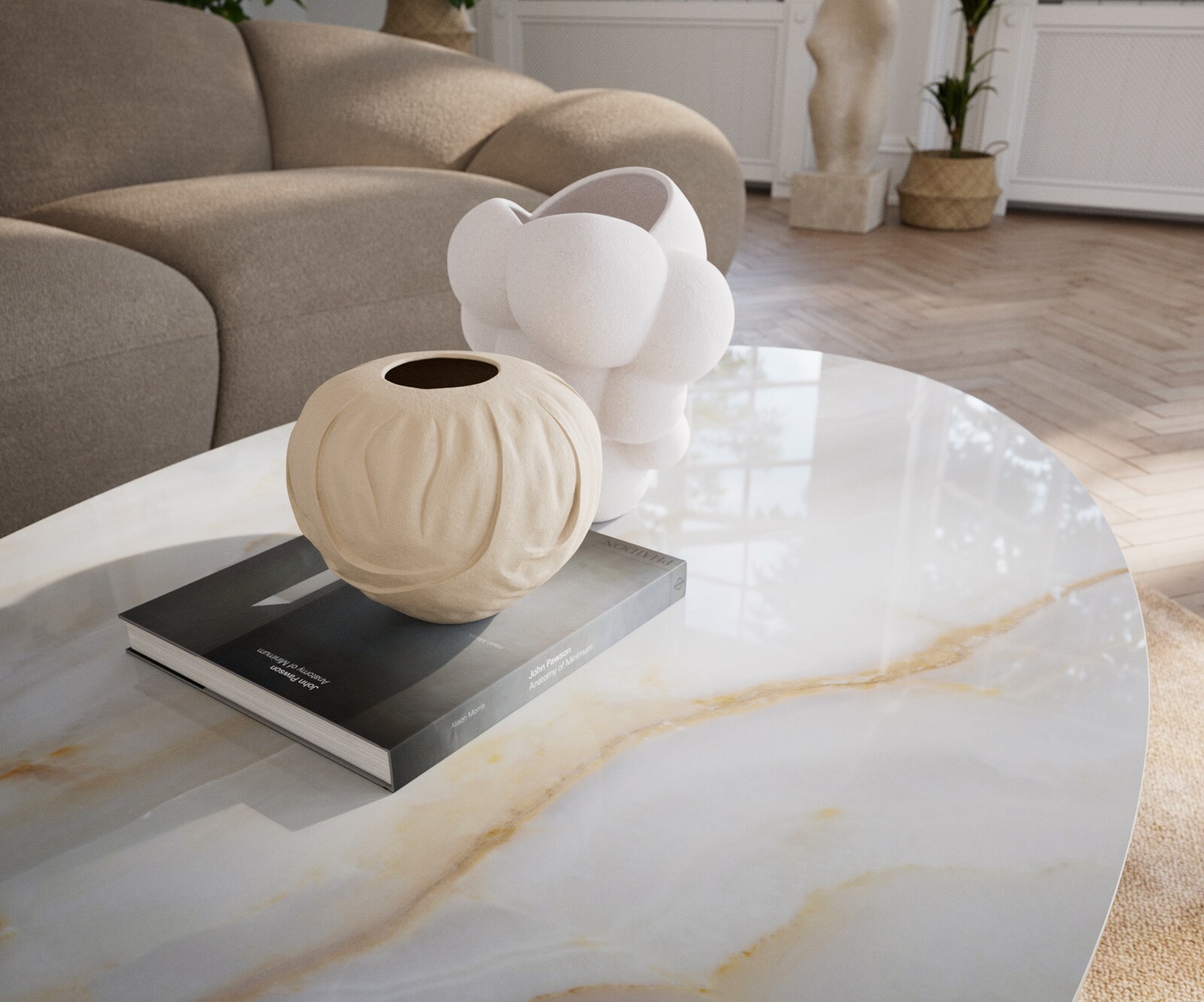 Couchtisch Edge Oval 140x80 cm Keramik Onyx Pearl Casilda Effektfinish Titan 5