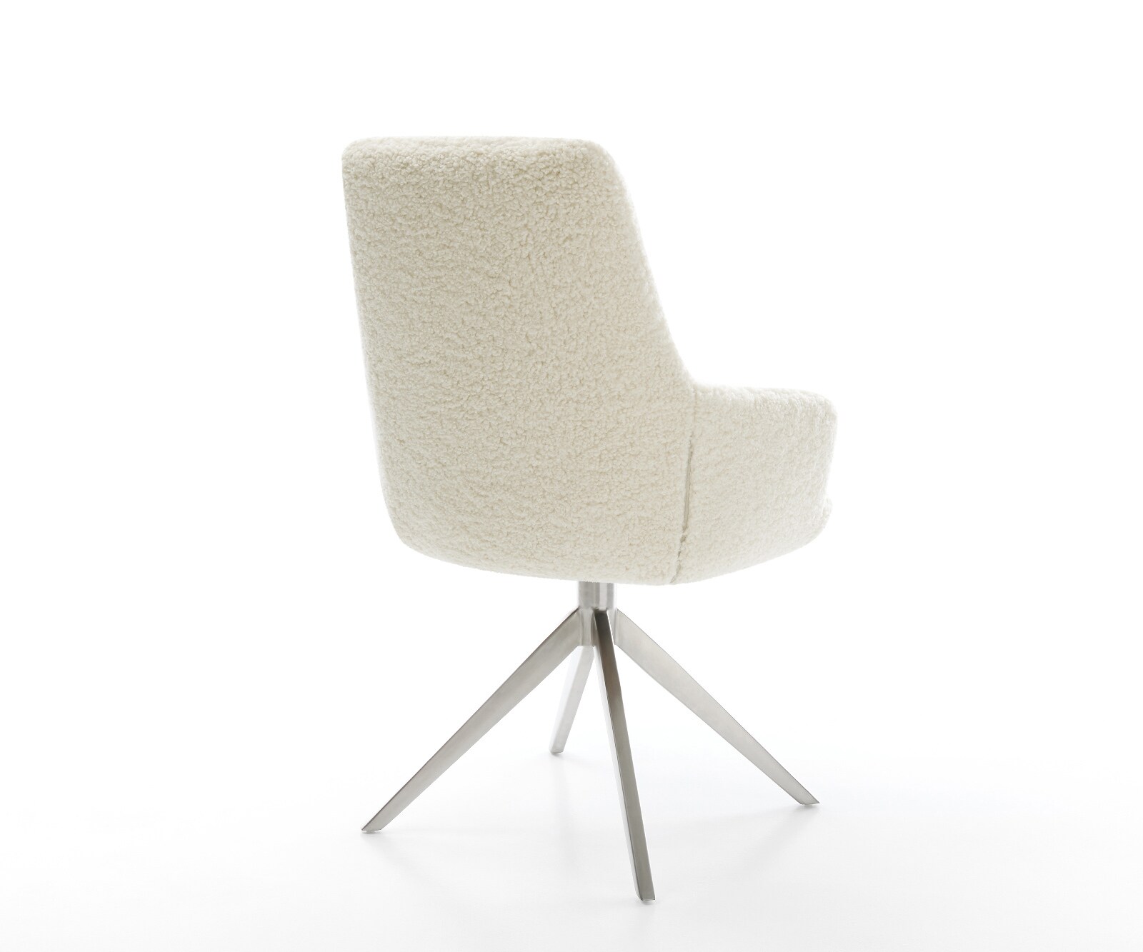 Drehstuhl Zelia-Flex mit Armlehnen Teddystoff Beige Kreuzgestell breit Edelstahl 360° drehbar Wippfunktion Taschenfederkern 5