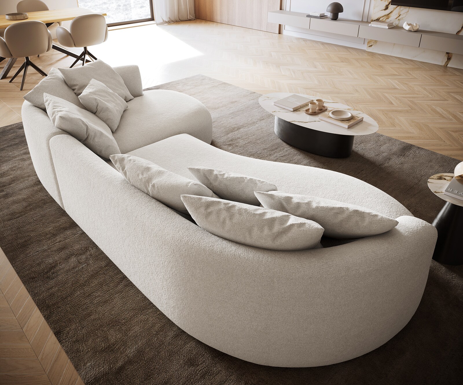 Canapé-Canapé Edina 330x170 cm Bouclé Soft Beige 4