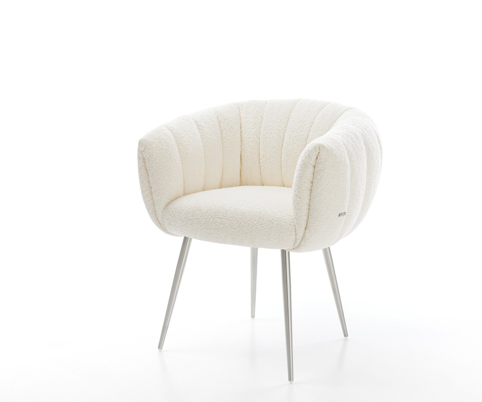 Esszimmerstuhl Jada-Flex Bouclé Weiß 4-Fuß konisch Edelstahl Taschenfederkern