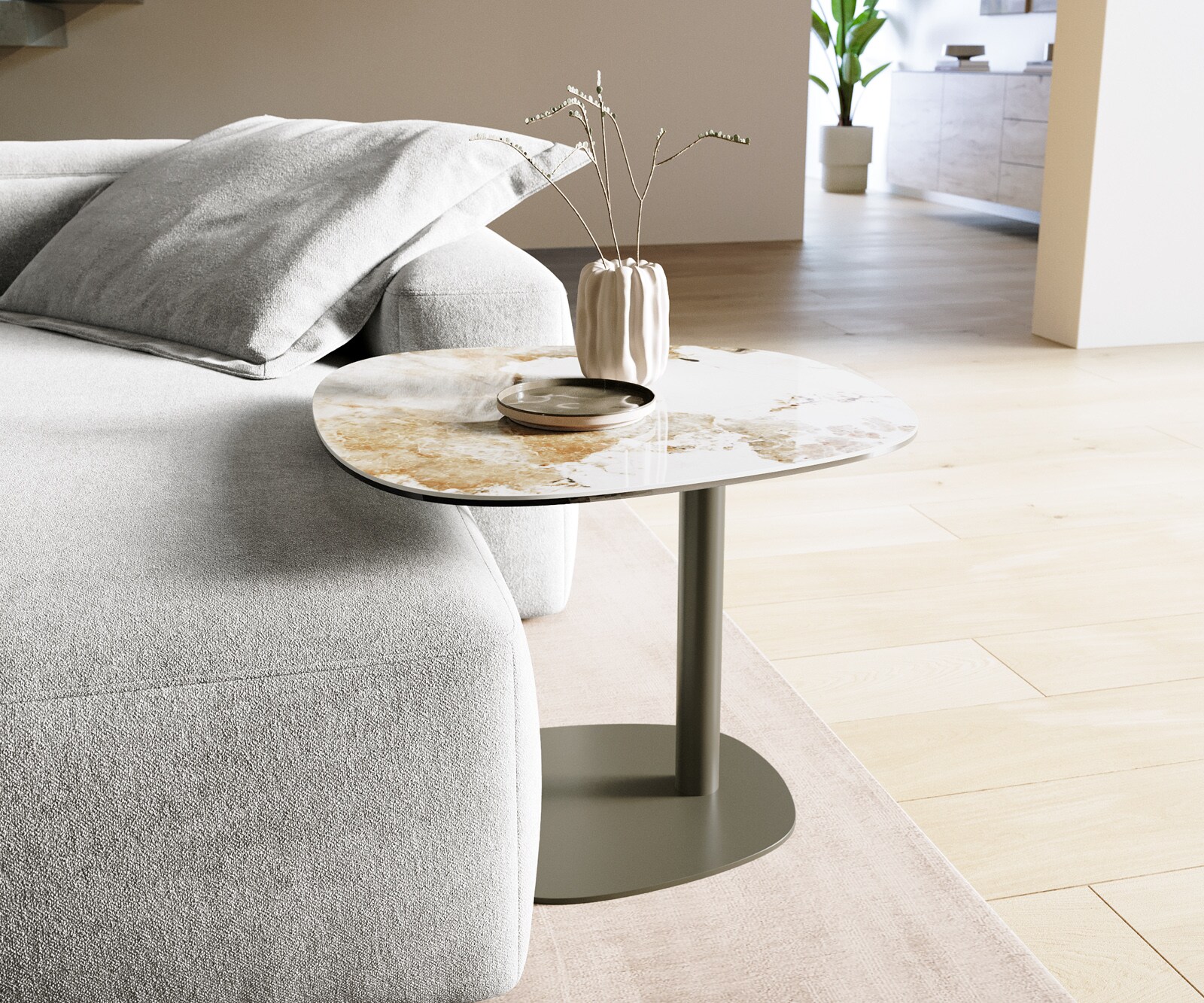 Table basse Edge Boot 60x60 cm céramique Minas Melange Eleny Metall finition effet titane 2