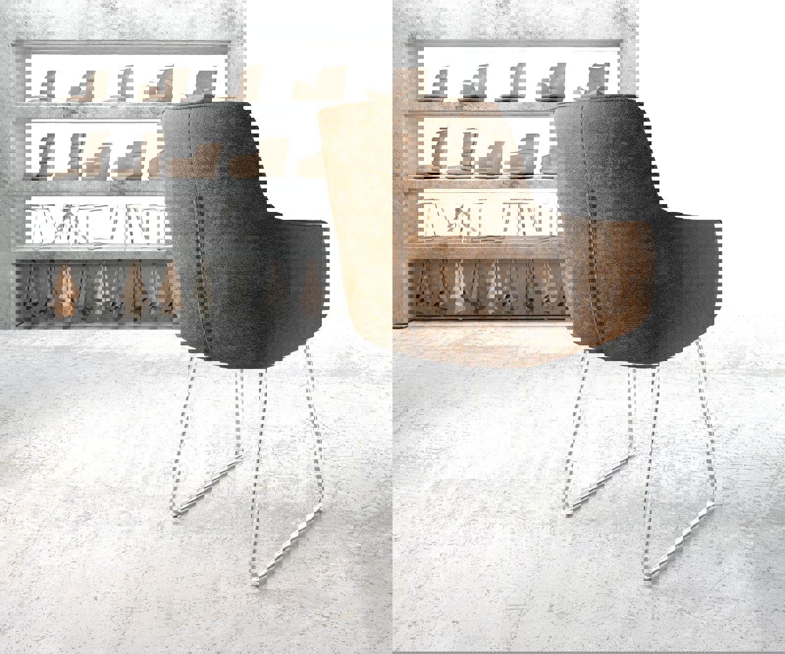 Fauteuil Pejo-Flex brun antique cadre patin acier inoxydable 3