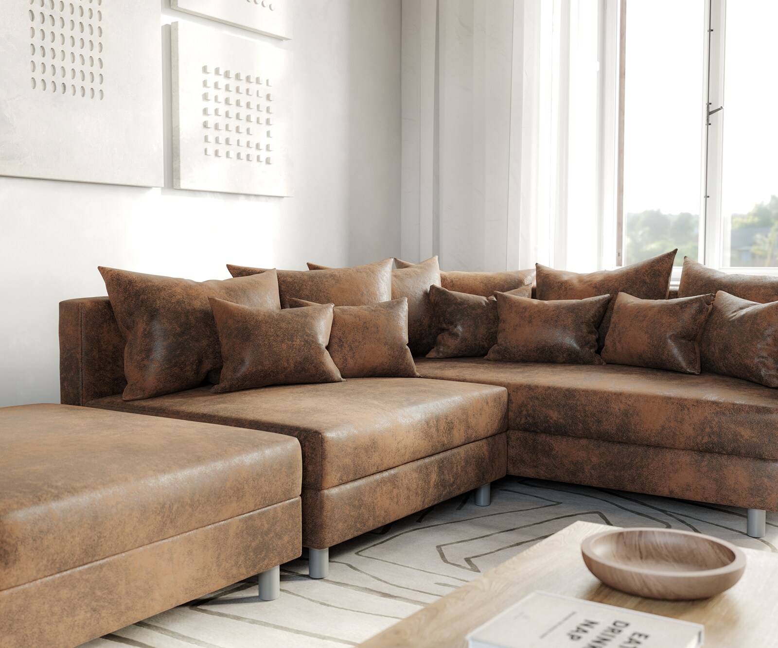 Ecksofa Clovis Braun Antik Optik Modular Hocker Ottomane Rechts 5 Ecksofa Clovis Braun Antik Optik Modular Hocker Ottomane Rechts 5
