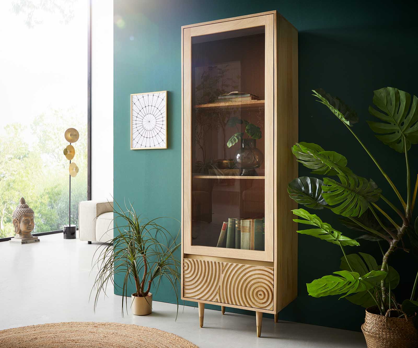 Vitrine Budaya Mango Natur Fuß rund Vitrine Budaya Mango Natur Fuß rund