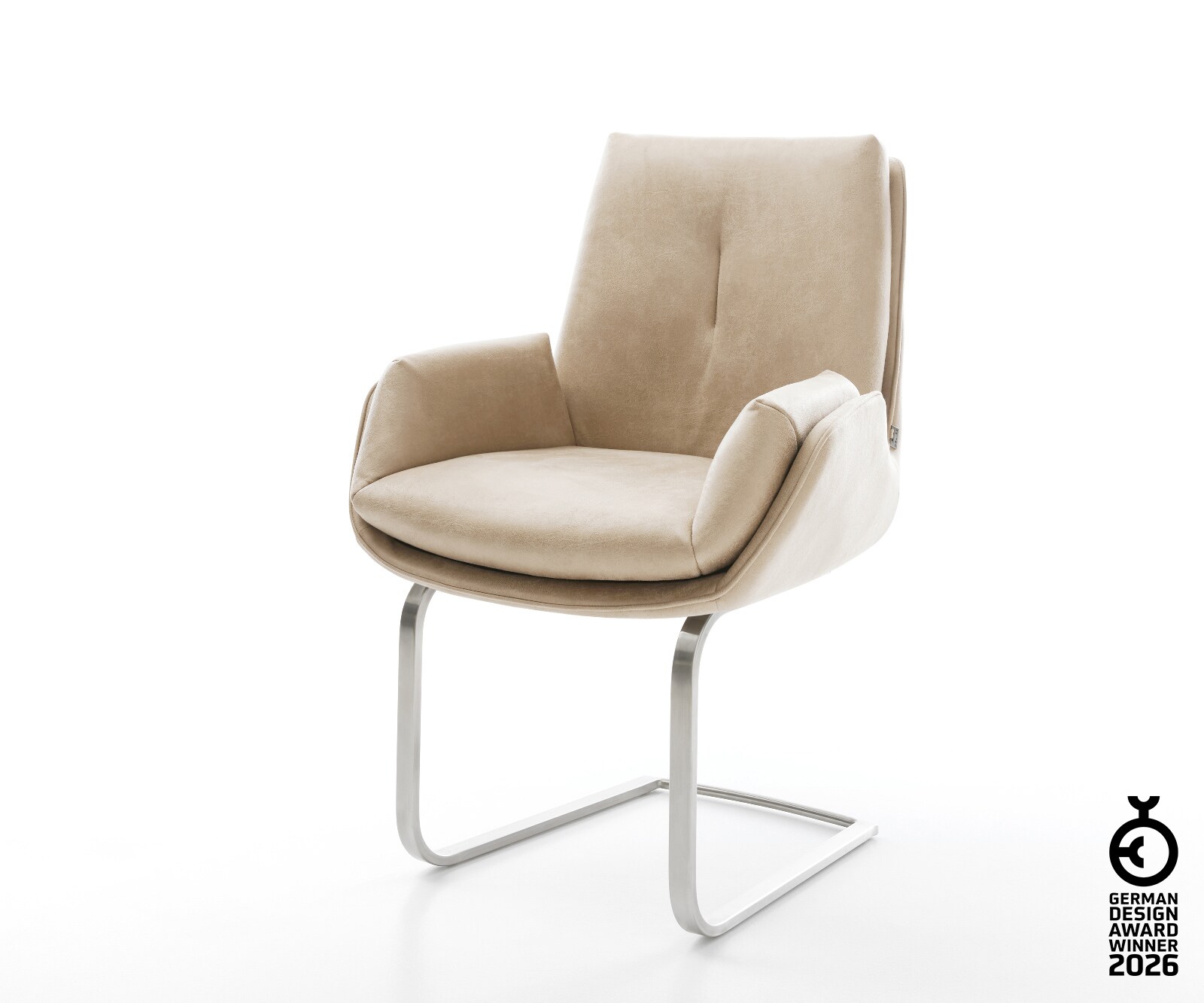 Freischwinger Clea-Flex Mikrofaser Beige Vintage Freischwinger flach Edelstahl
