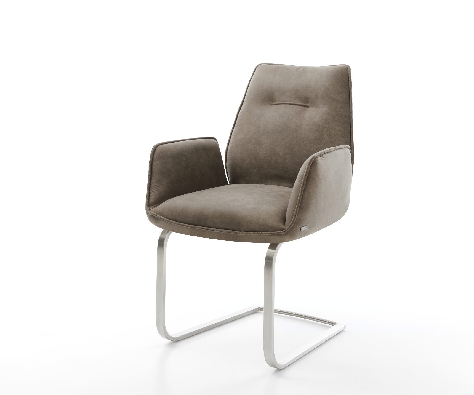 Cantilever Zoa-Flex microvelours taupe vintage pied cantilever plat acier inoxydable brossé ressorts ensachés