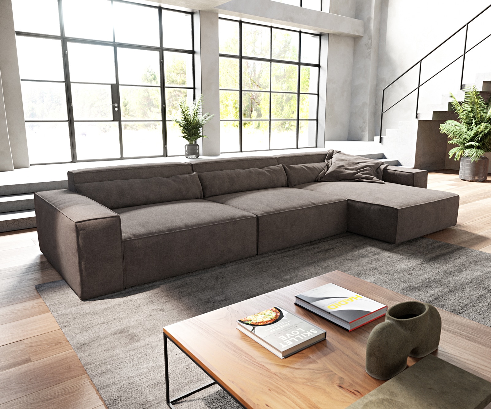 Ecksofa Sirpio XL 370x170 cm Mikrofaser Khakibraun Recamiere variabel Ecksofa Sirpio XL 370x170 cm Mikrofaser Khakibraun Recamiere variabel