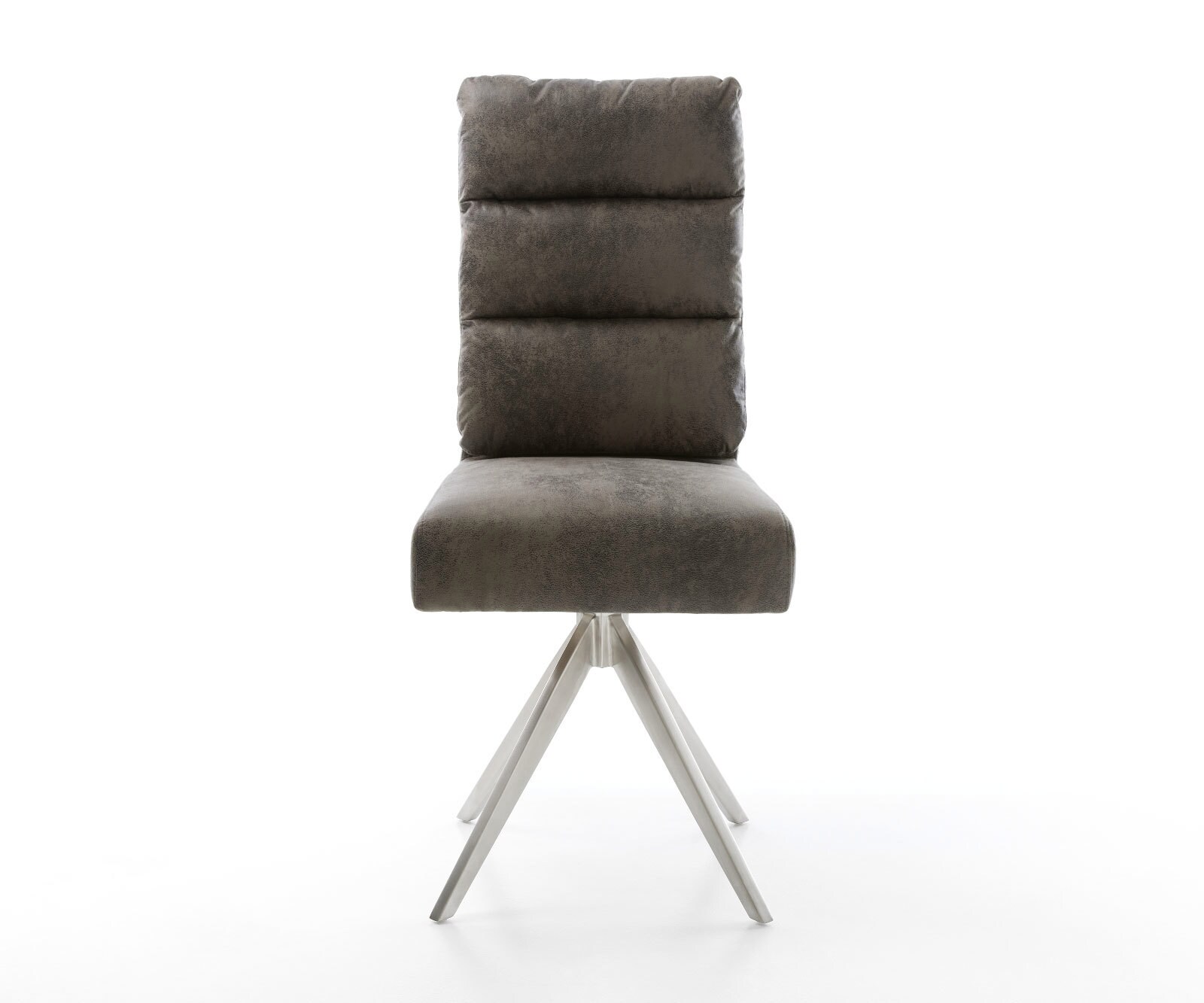 Chaise-de-salle-à-manger Pela-Flex microvelours gris antique pied croisé angulaire acier inoxydable brossé ressorts ensachés 1
