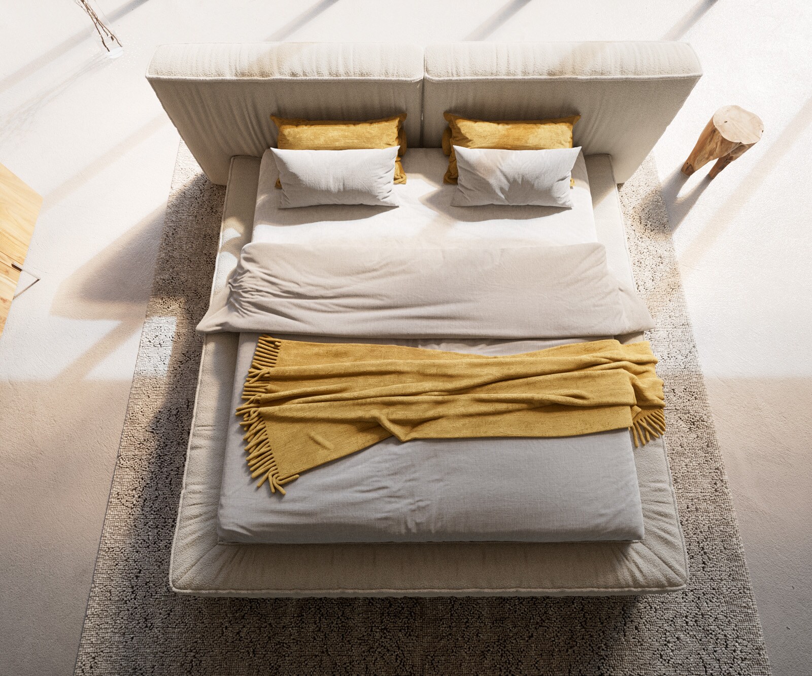 Polsterbettgestell Coperti 180x200 cm Bouclé Creme-Weiß 5