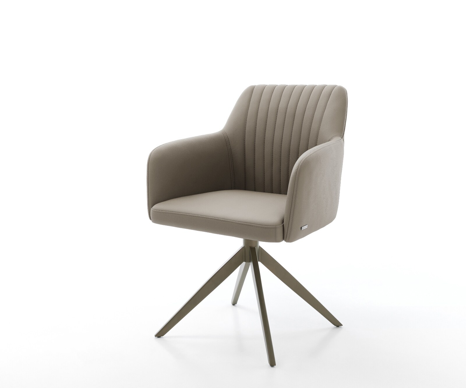 Chaise-pivotante Greg-Flex cuir de vache couleur boue pied croisé large aspect titane pivotement sur 360° fonction bascule ressorts ensachés