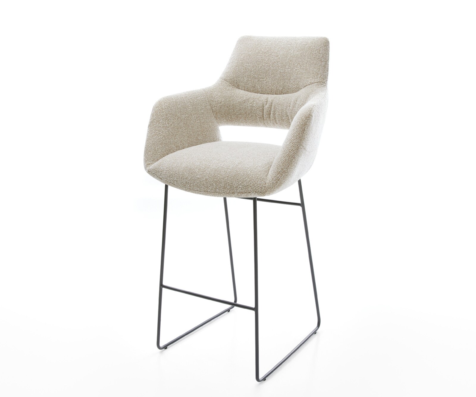 Chaise-de-bar Yago-Flex Tissu tissé doux Beige Pied trapèze noir Noir Ressort ensaché