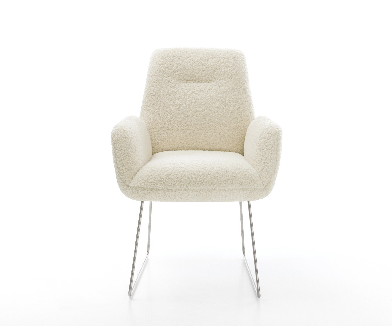 Chaise-de-salle-à-manger Zoa-Flex tissu teddy beige pied trapèze acier inoxydable resorts ensachés 1