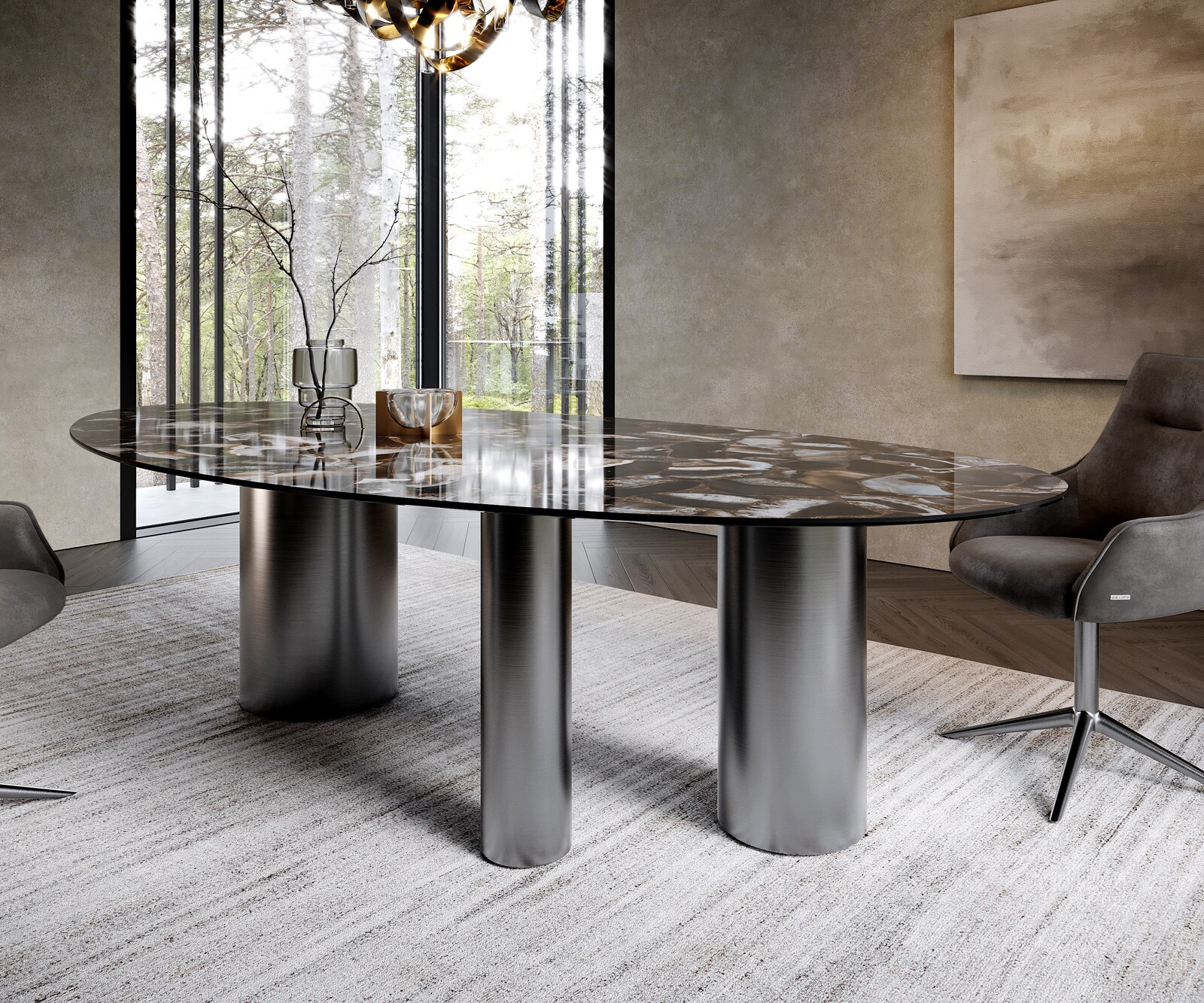 Table à manger Edge Ovale 280x130 Céramique Iris FMG Agatablack Troa Acier inoxydable Graphite 6