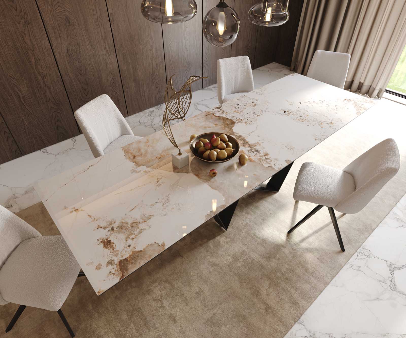 Esstisch Edge 300x100 Keramik Minas Melange Weiß-Beige Spider Flachstahl Schwarz 5