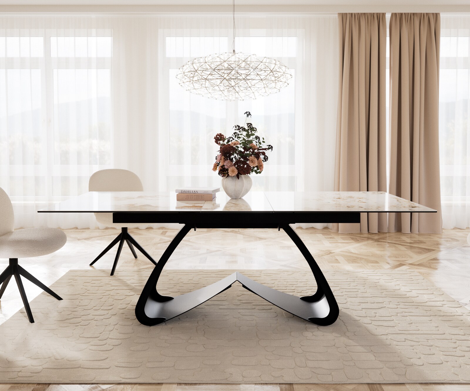 Piètement W métal noir pour tables à rallonges de 180-300 cm 1