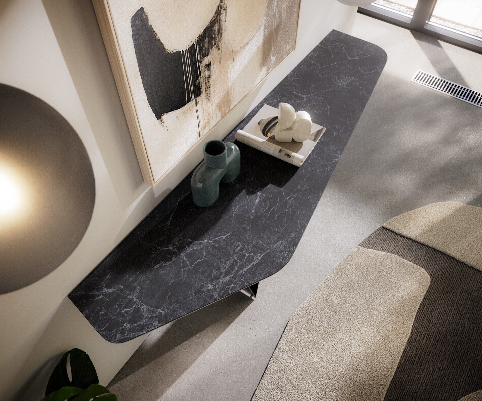 Console Edge Polygonal 180x50 cm Céramique Laminam® Nero Greco Anthrazit Spios Métal Noir 6