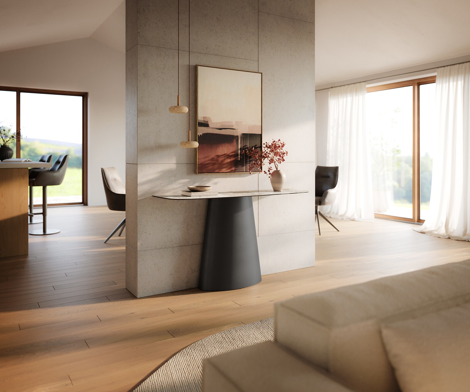 Console Edge forme bateau 140x40 cm Céramique Minas Melange Weiß-Beige Conos Métal Noir 7