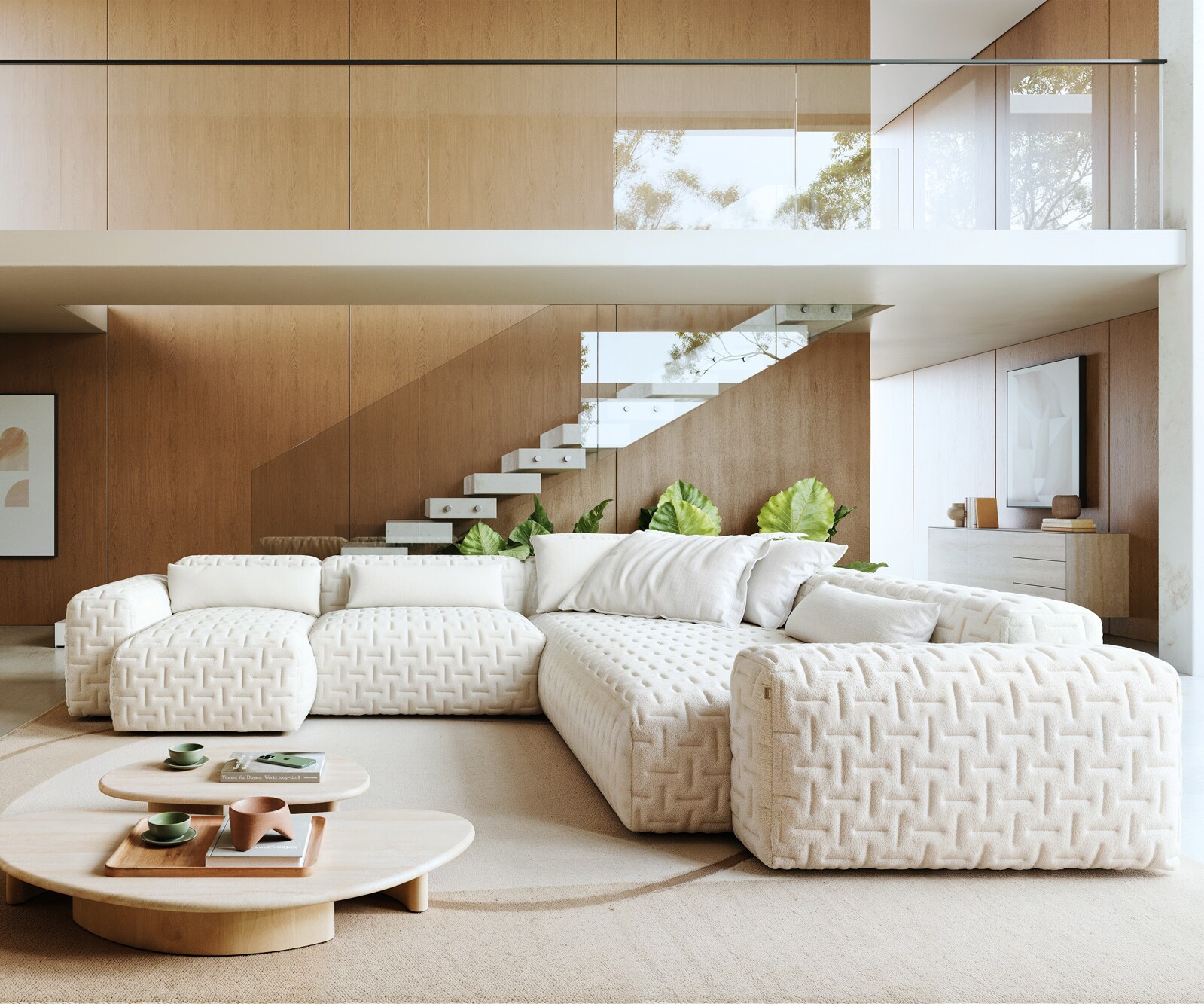 Wohnlandschaft Freestyle 360x290 cm Bouclé Soft Beige Gesteppt 2