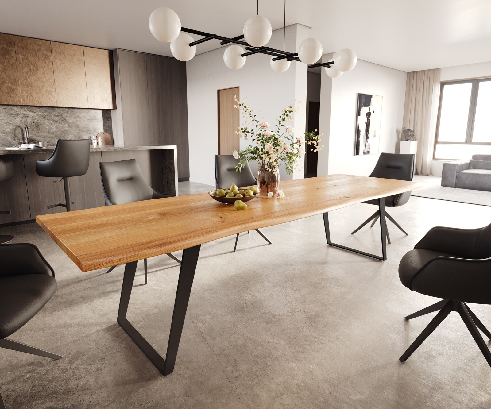 Table à manger Edge 300x100x4 chêne naturee métal incliné noir Live-Edge 1