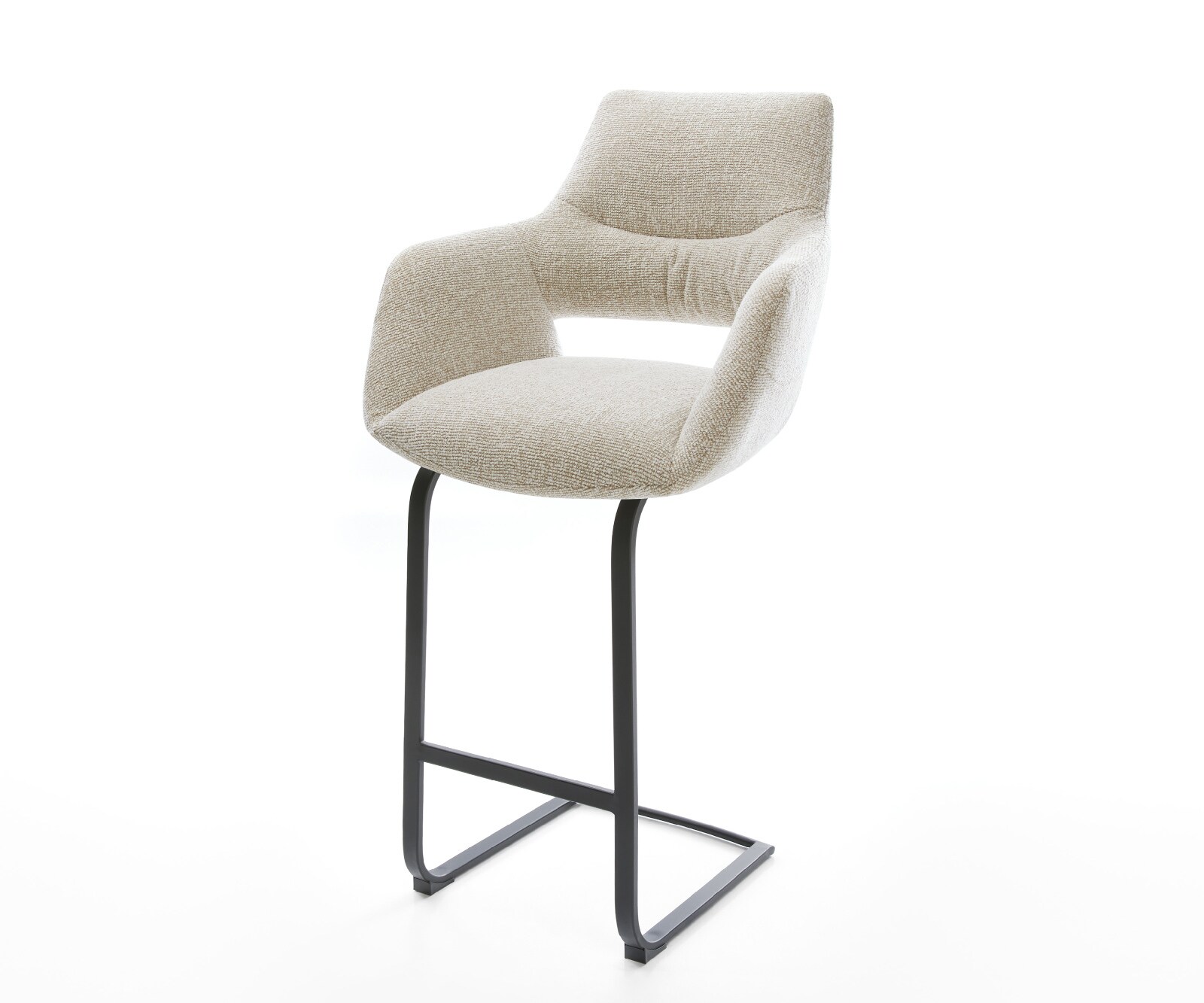 Chaise-de-bar Yago-Flex Tissu tissé doux Beige Pied cantilever plat noir Noir Ressort ensaché