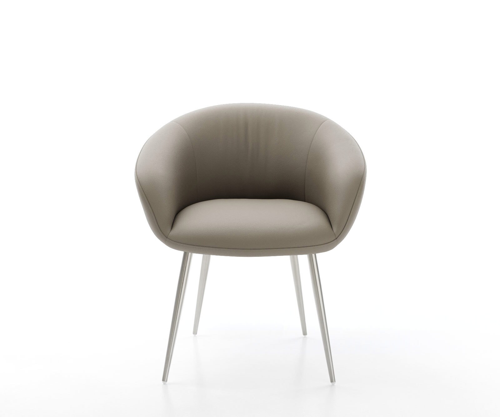 Chaise-de-salle-à-manger Vinka-Flex avec accoudoirs cuir de vache couleur boue 4 pieds coniques acier inoxydable brossé ressorts ensachés 2