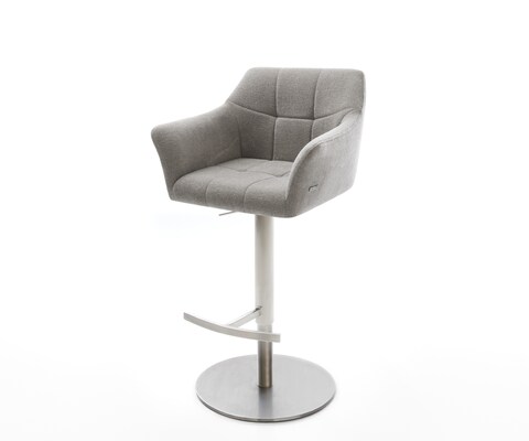 Chaise-de-bar Yulo-Flex Tissu structuré doux Gris Pied pivotant réglable en hauteur en acier inoxydable Argent
