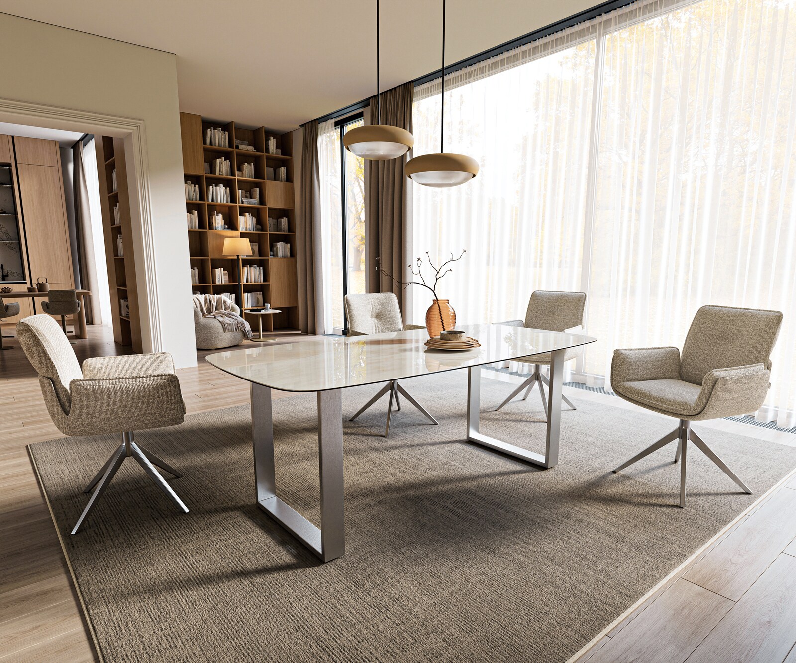 Esstisch Edge Boot 200x100 cm Keramik Onyx Champagne Edelstahl Breit 6