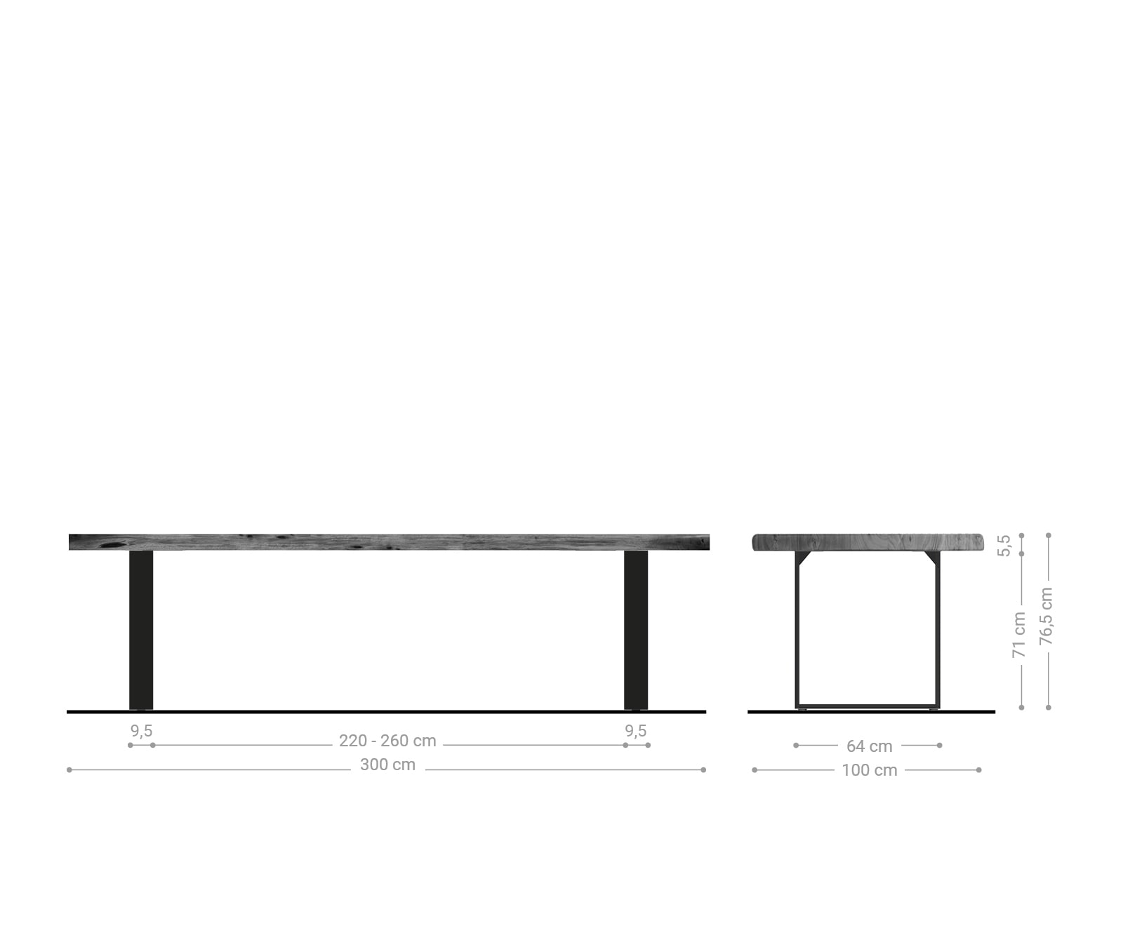 Esstisch Edge 300x100 XL Akazie Braun Edelstahl Schmal Live-Edge 5 Esstisch Edge 300x100 XL Akazie Braun Edelstahl Schmal Live-Edge 5