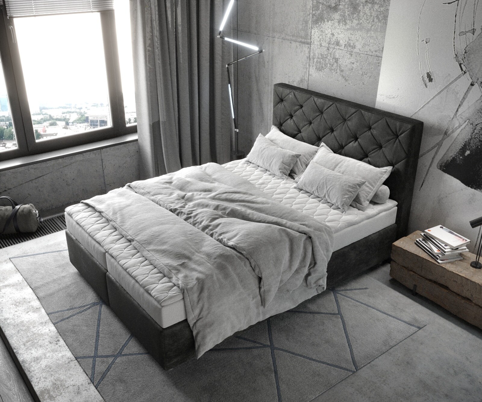 Boxspringbett Dream-Great 140x200 cm Mikrofaser Anthrazit Vintage mit Matratze und Topper 3 Boxspringbett Dream-Great 140x200 cm Mikrofaser Anthrazit Vintage mit Matratze und Topper 3