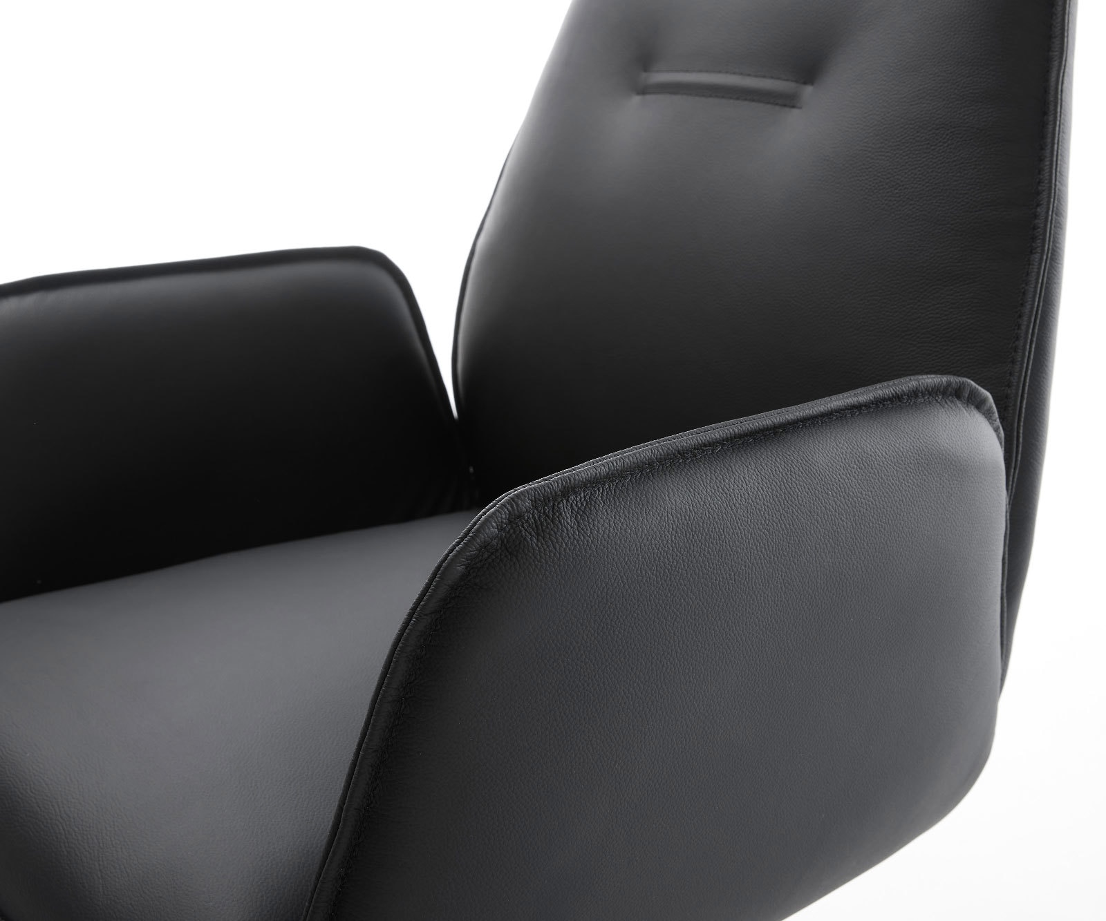 Chaise-de-salle-à-manger Zoa-Flex cuir de vache noir 4 pieds coniques acier inoxydable brossé ressorts ensachés 4