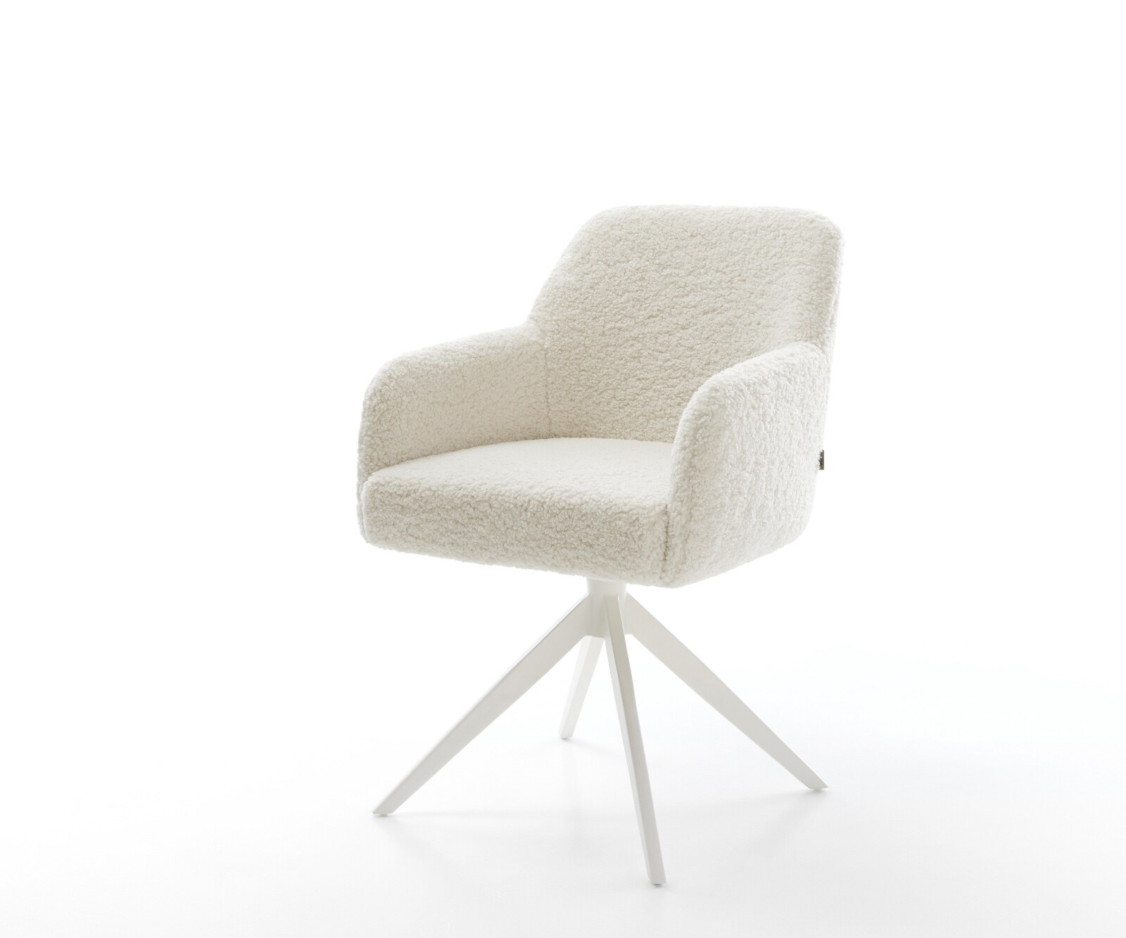 Drehstuhl Greg-Flex Teddystoff Beige Kreuzgestell breit Weiß 360° drehbar Wippfunktion Taschenfederkern