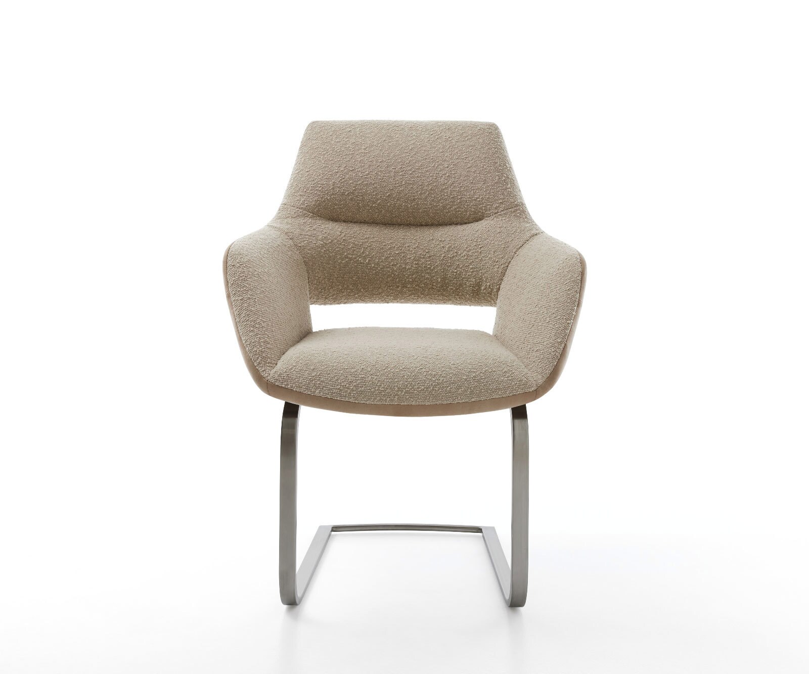 Cantilever Yago-Flex avec accoudoirs tissu mixte couleur boue pied cantilever plat acier inoxydable brossé ressorts ensachés 1