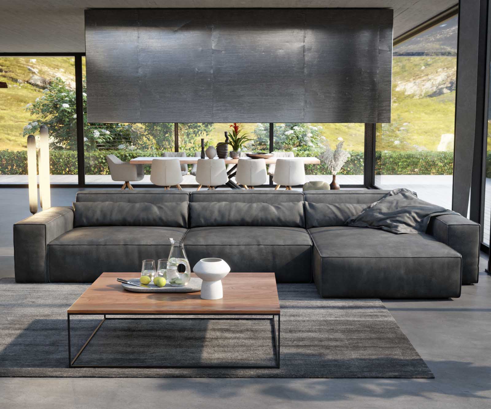 Ecksofa Sirpio XL 370x170 cm Lederimitat Vintage Anthrazit 1