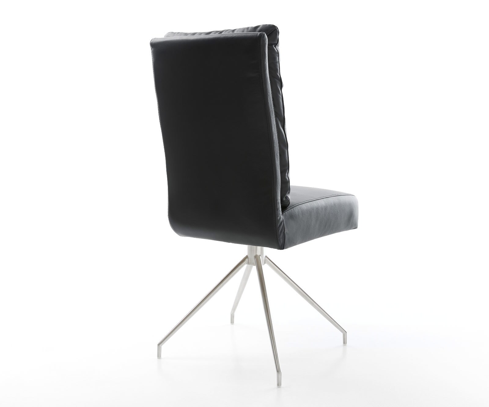 Chaise-de-salle-à-manger Pela-Flex cuir de vache noir pied croisé conique acier inoxydable brossé ressorts ensachés 4