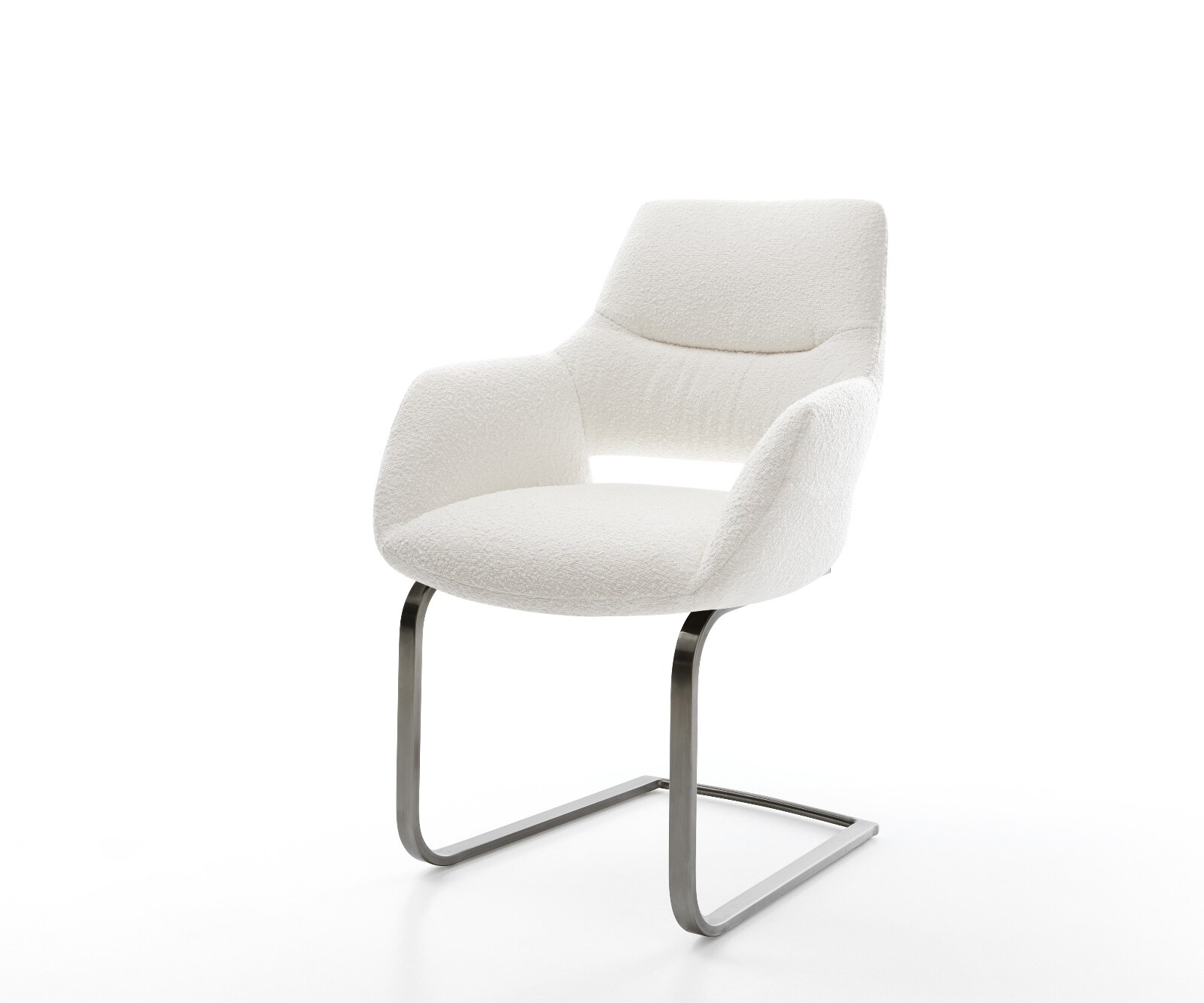 Cantilever Yago-Flex avec accoudoirs bouclé crème-blanc pied cantilever plat grafiete ressorts ensachés