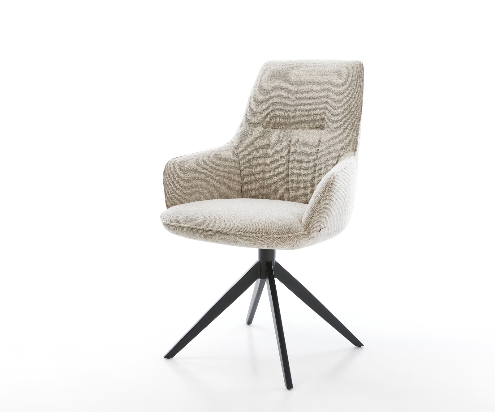 Drehstuhl Zelia-Flex mit Armlehnen Webstoff Soft Beige Kreuzgestell breit Schwarz 360° drehbar Wippfunktion Taschenfederkern 1