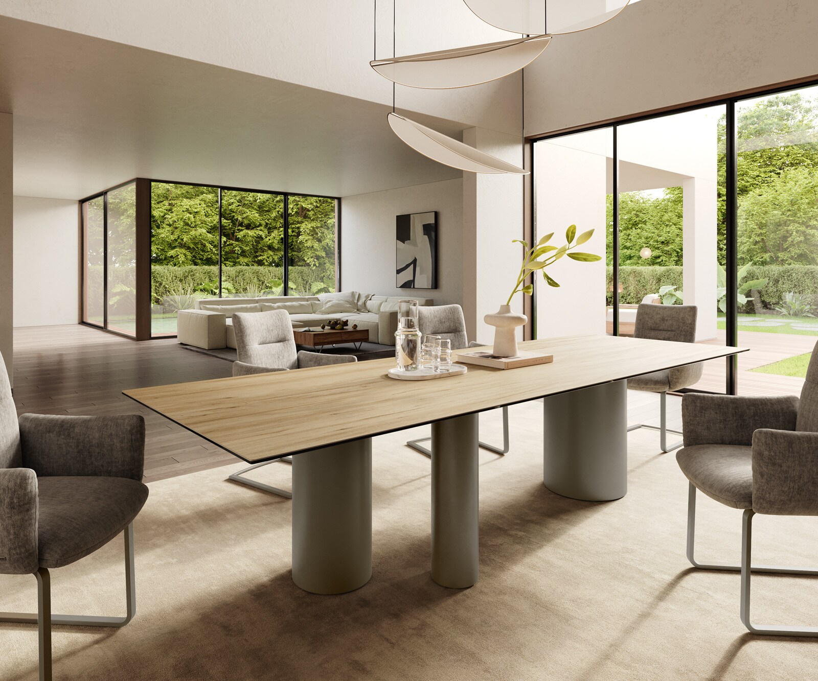 Esstisch Edge 300x100 Keramik Laminam® Sabbia Eichefarbig Troa Metall Effektfinish Titan