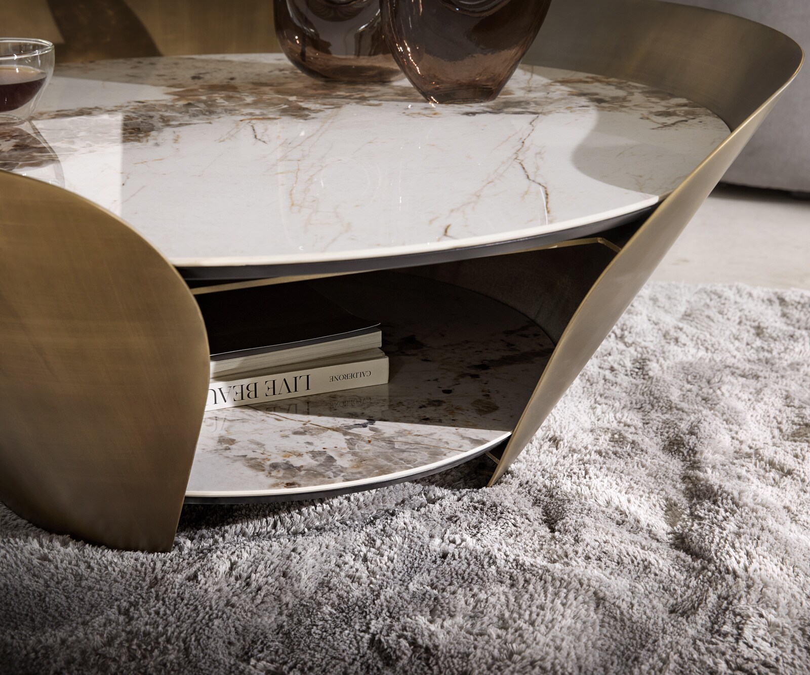Table-basse Skafi 100x40 cm céramique Minas Melange Metallic Gold 4