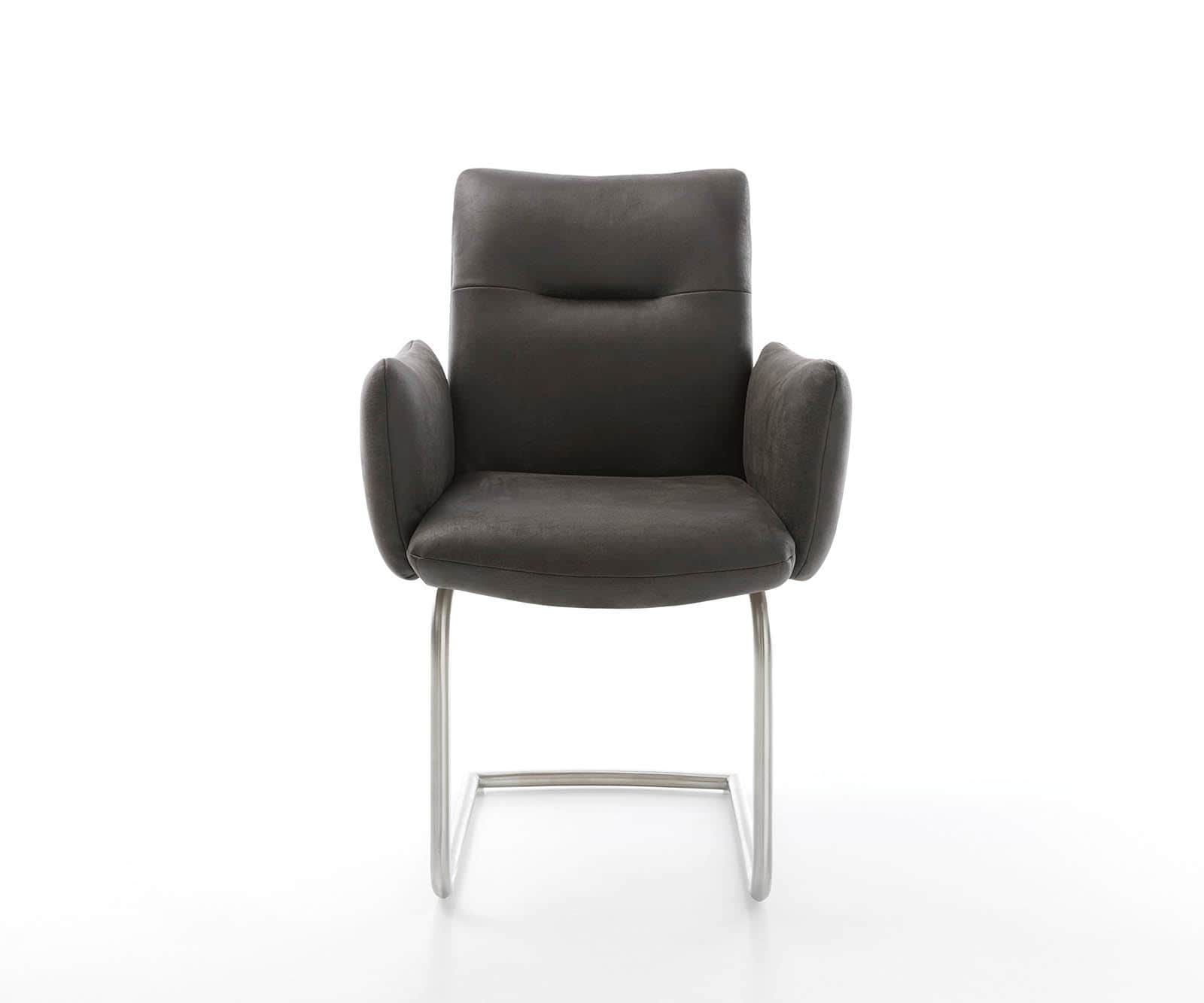 Cantilever Jova-Flex avec accoudoirs microvelours anthracite vintage pied cantilever rond acier inoxydable brossé ressorts ensachés 1 Cantilever Jova-Flex avec accoudoirs microvelours anthracite vintage pied cantilever rond acier inoxydable brossé ressorts ensachés 1