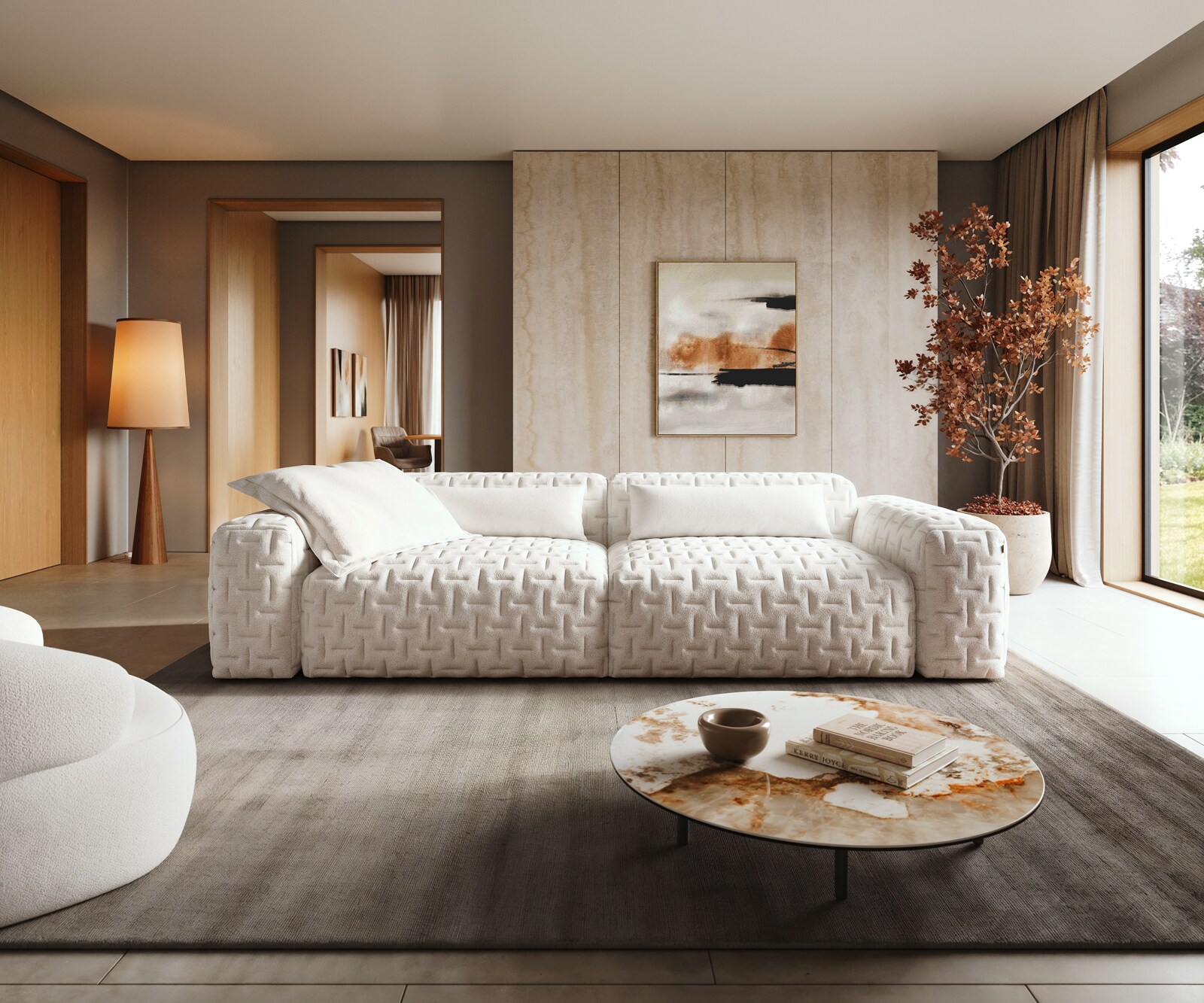 Big-Sofa Freestyle 280x110 cm Bouclé Soft Beige Gesteppt 2